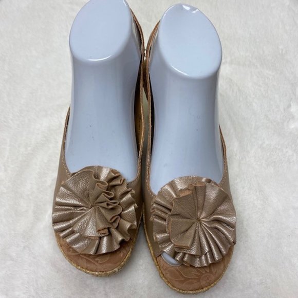 BOC Born Leather Floral Peep Toe Slingback Wedge Espadrilles Sandals,‎ size 7 - Picture 2 of 12